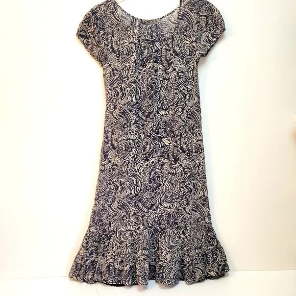 Eddie Bauer Blue Paisley Floral Batik Print Peasant Dress - Picture 5 of 6